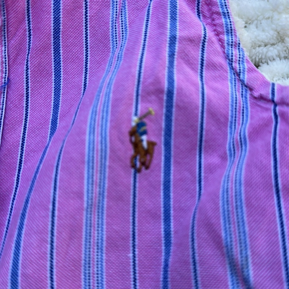 Ralph Lauren Girl’s Oxford button up Shirt Dress-Pink with blue Stripes - Picture 2 of 4